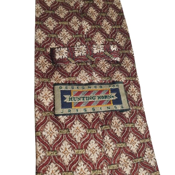 Hunting Horn Designer Tie Burgundy Cream Riggins Pattern Silk Mens Classic Wear - Picture 4 of 5